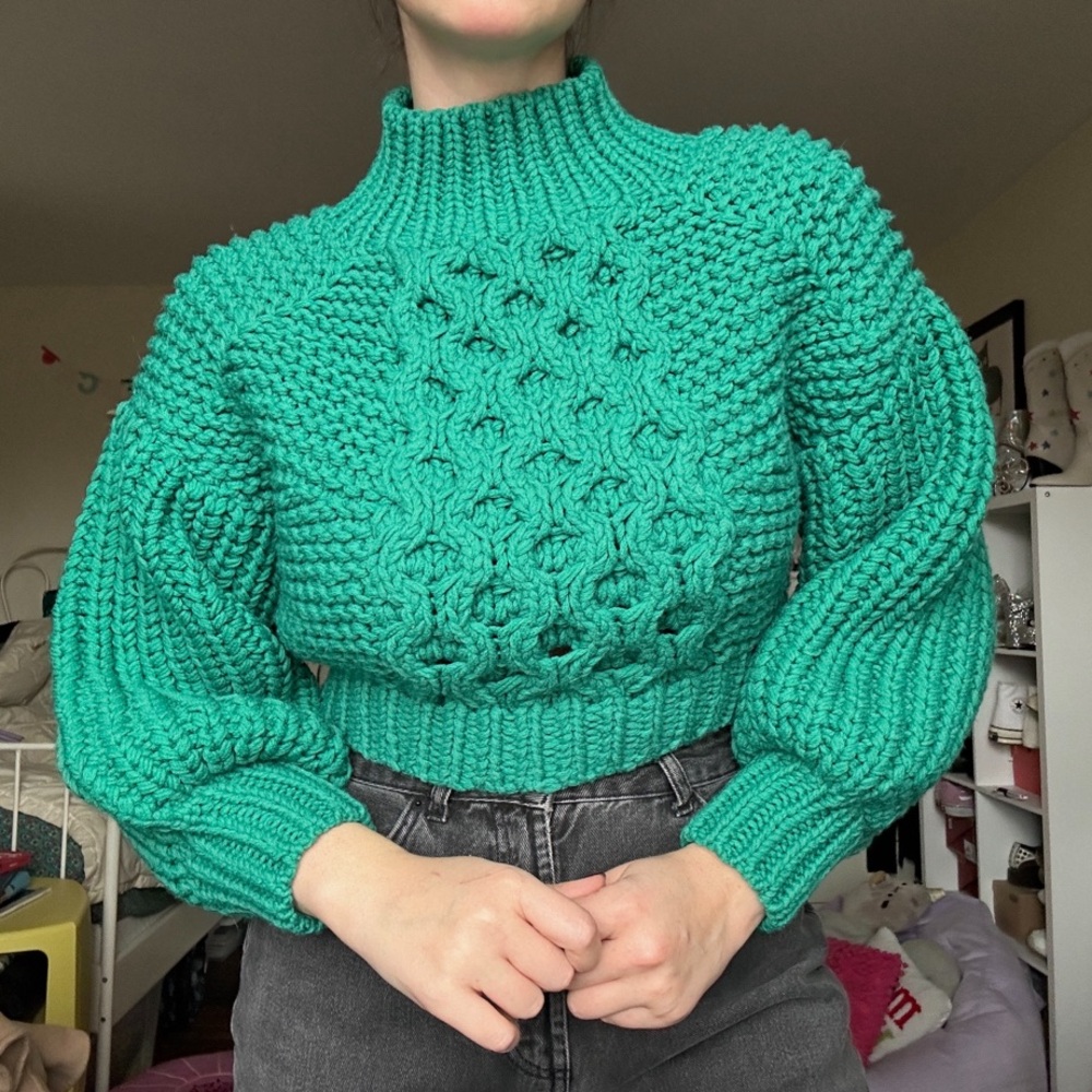 Snidel Emerald Green Chunky Cable Knit Sweater